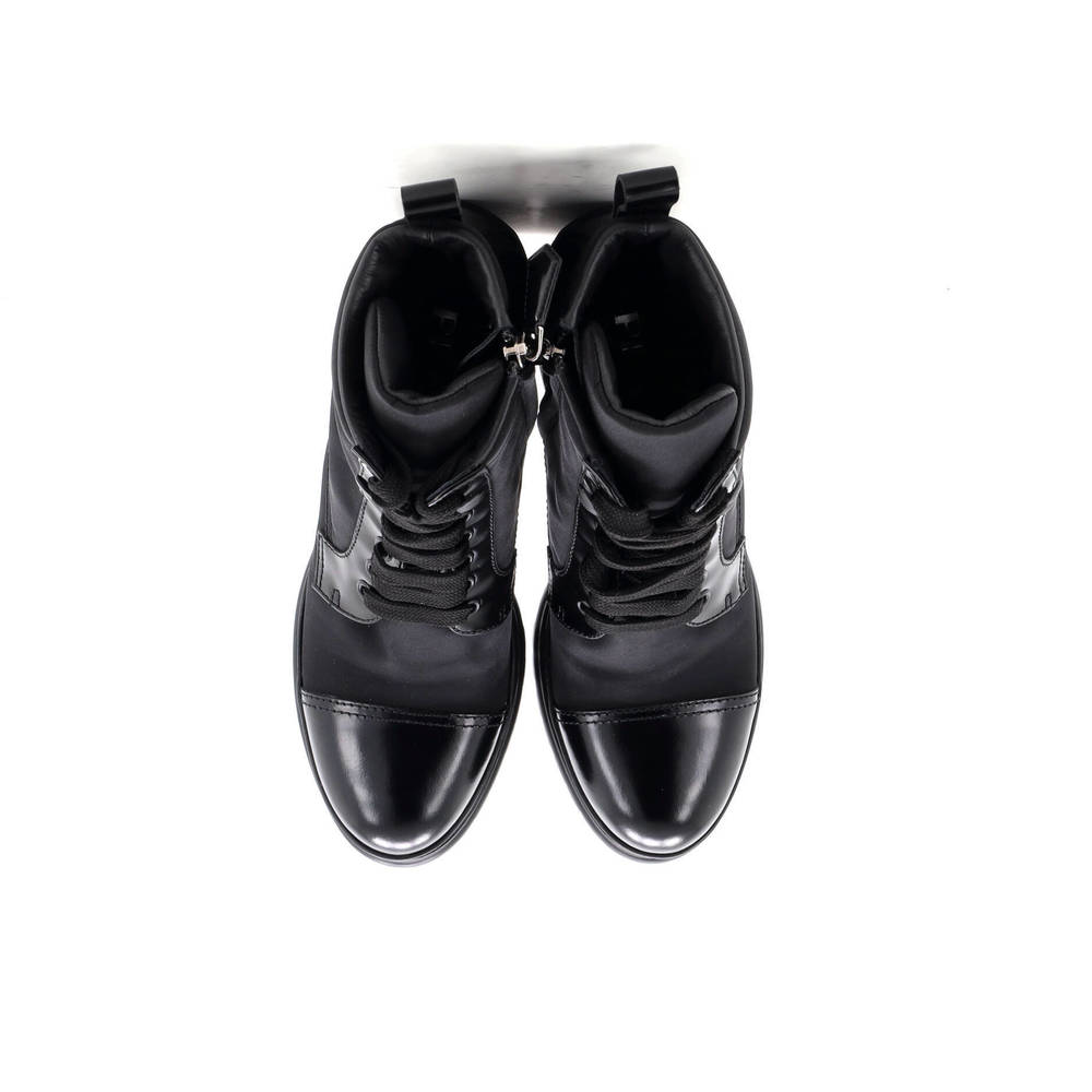 Prada  Women's Triangle Logo Heeled Ankle Boots Nylon and Leather - Picture 2 of 5